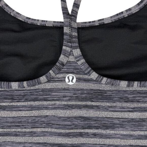LULULEMON Power Y Tank Size 8 Black Stripes Galore - Picture 7 of 8